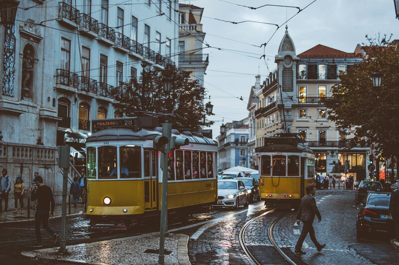 Lisbon colorful streets and tram