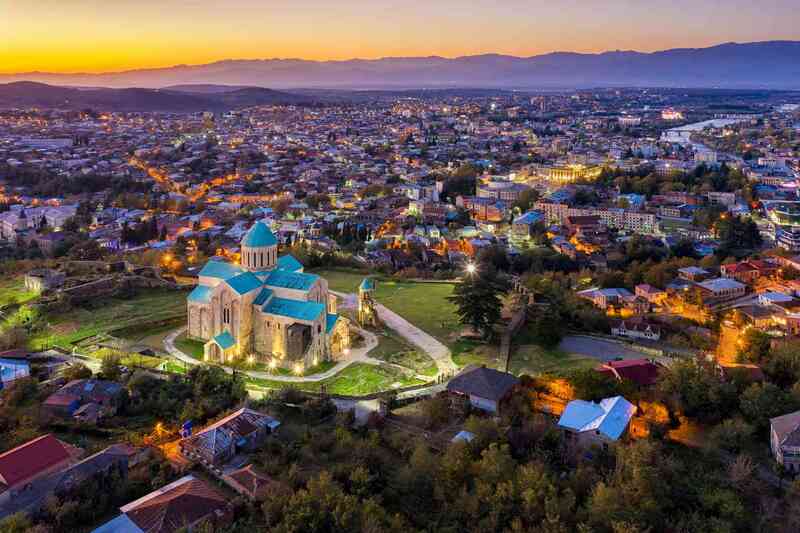 Aerial view of Kutaisi with Bagrati Cathedral and surrounding cityscape