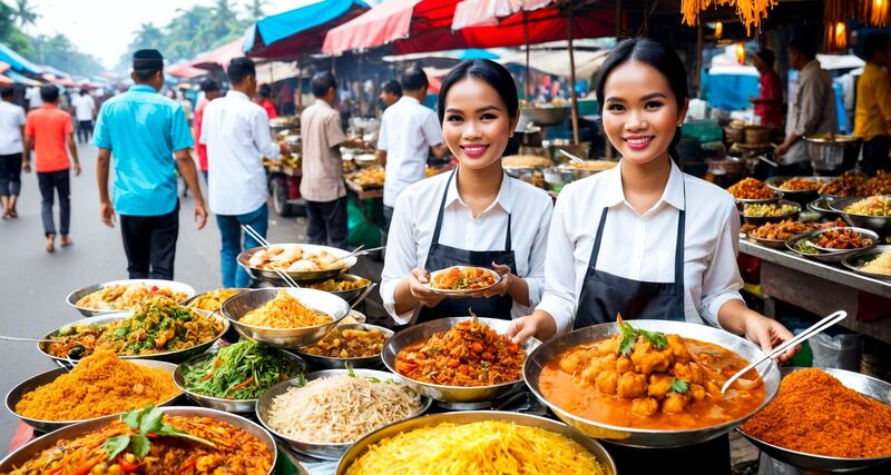 Traditional Indonesian market with local prices