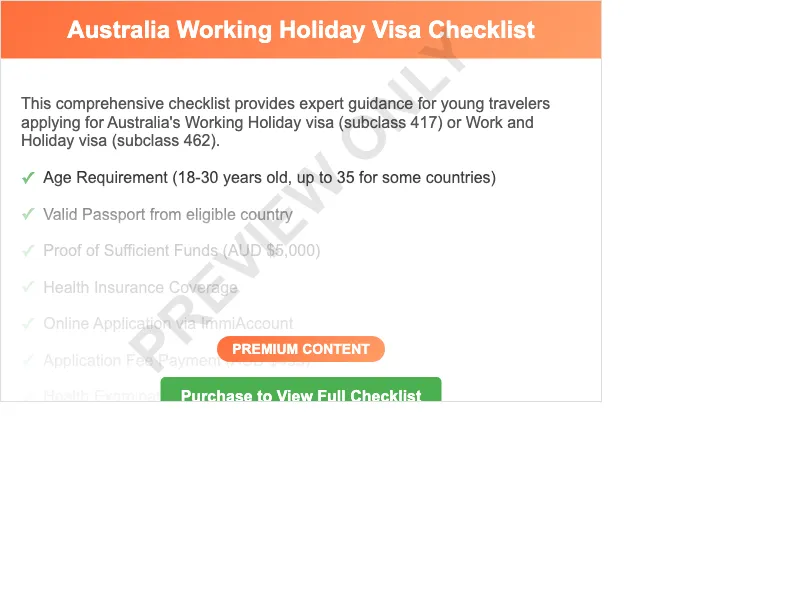 Australia Working Holiday Visa Checklist Preview